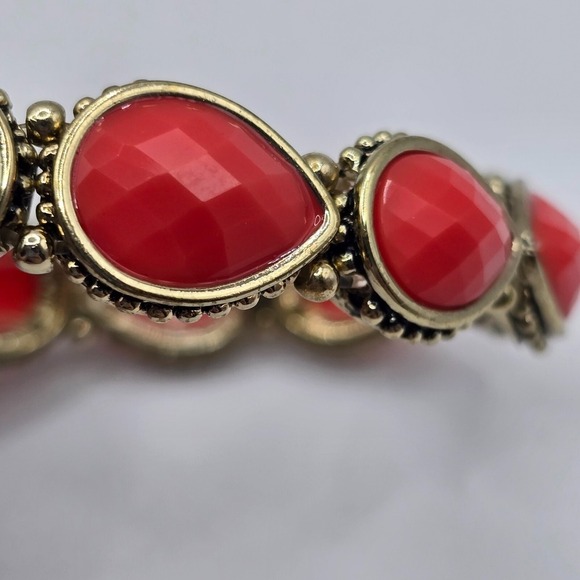 Napier Stretch Bracelet Facet Pink Tear Drops Gold‎ Tone Boho Elegant Preppy - Picture 3 of 9